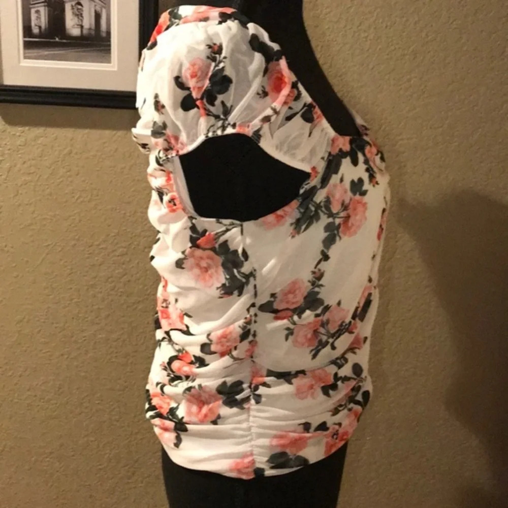 Abound Square Neck Ruched Floral Cap Sleeve Top, L - Picture 7 of 7